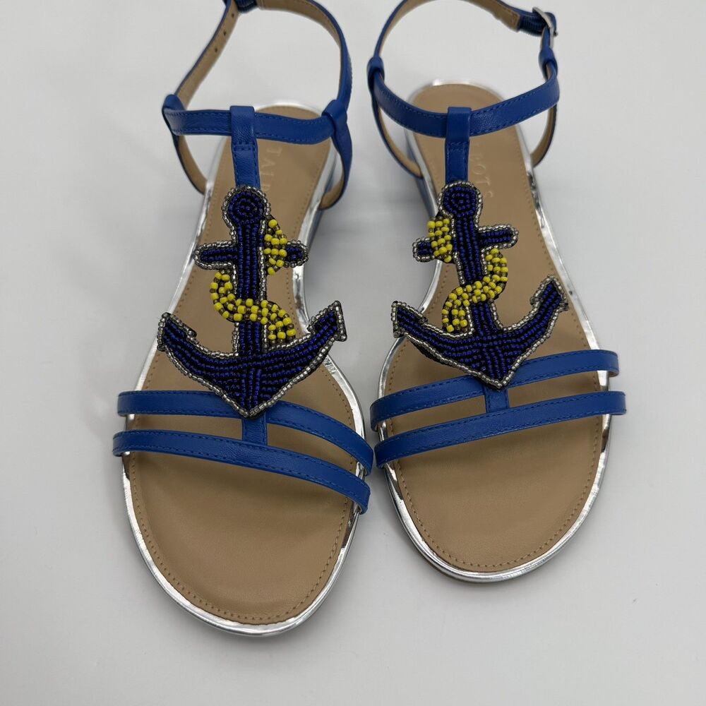 Talbots Beaded Anchor Flat Ankle Strap Sandals Nautical Tropical Sz 7 New in Box